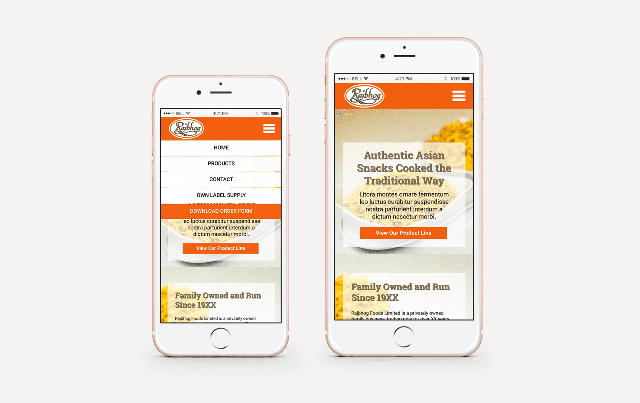 Rajbhog Foods website design - mobile view